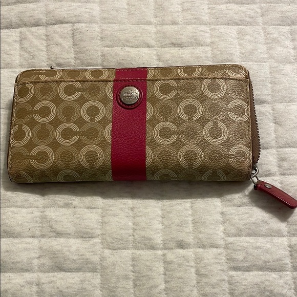 Coach Brown and Red Geometric Pattern Wallet - Picture 1 of 4